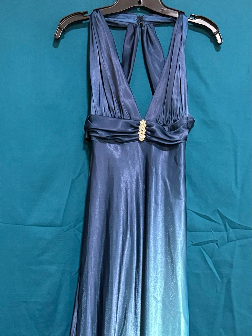 Elegant Navy Blue Satin Evening Maxi Dress